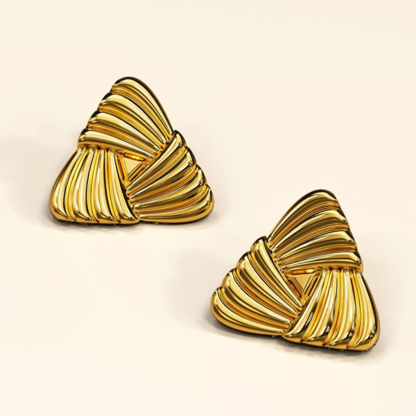 Ridged Triangle Gold layered Stud Earrings - Image 4
