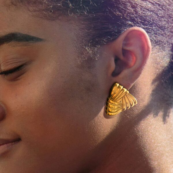 Ridged Triangle Gold layered Stud Earrings - Image 3