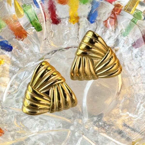 Ridged Triangle Gold layered Stud Earrings - Image 2