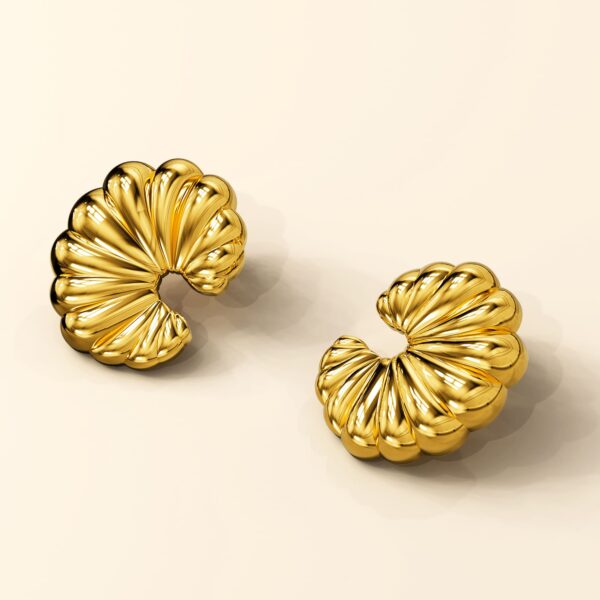 Ridged Crescent Gold layered Stud Earrings - Image 5