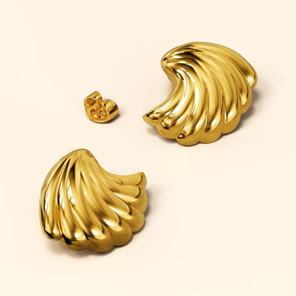 Ridged Shell Gold layered Stud Earrings - Image 2