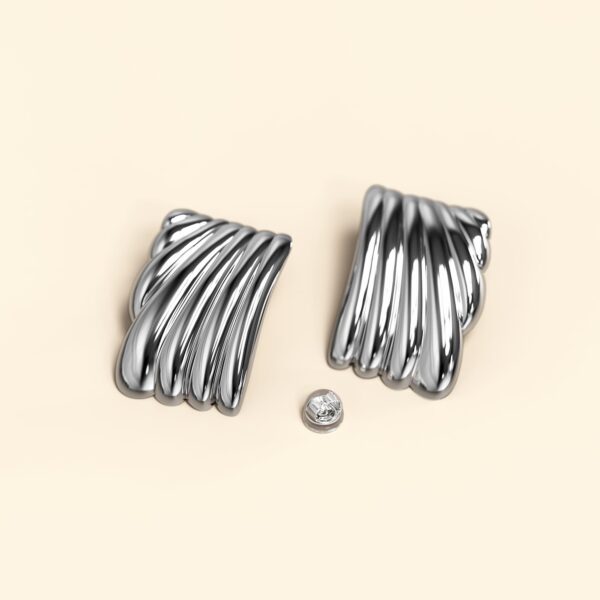 Pleated Angel White Gold layered Stud Earrings - Image 2