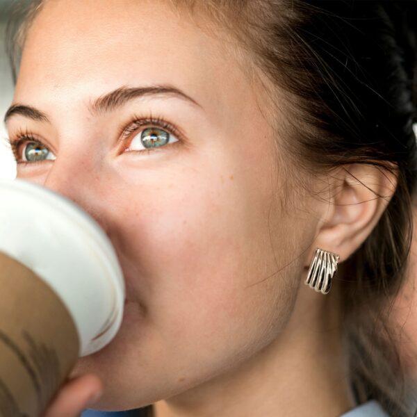 Pleated Angel White Gold layered Stud Earrings - Image 4