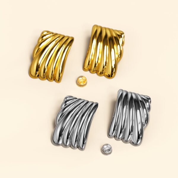 Pleated Angel White Gold layered Stud Earrings - Image 5