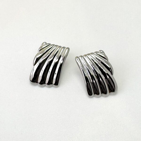 Pleated Angel White Gold layered Stud Earrings - Image 3