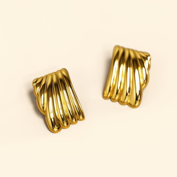 Pleated Angel Gold layered Stud Earrings - Image 5