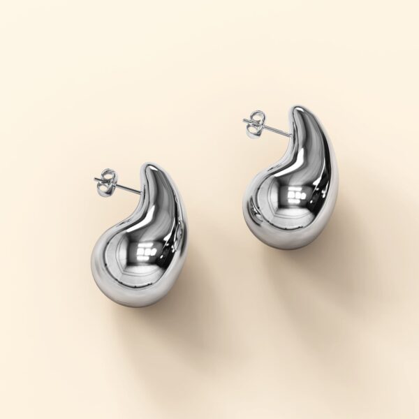 Raindrop White Gold layered Stud Earrings - Image 2