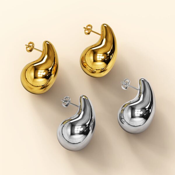 Raindrop White Gold layered Stud Earrings - Image 6
