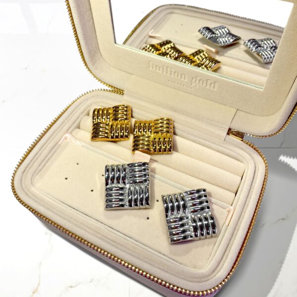 Ridged Square Gold layered Stud Earrings - Image 7