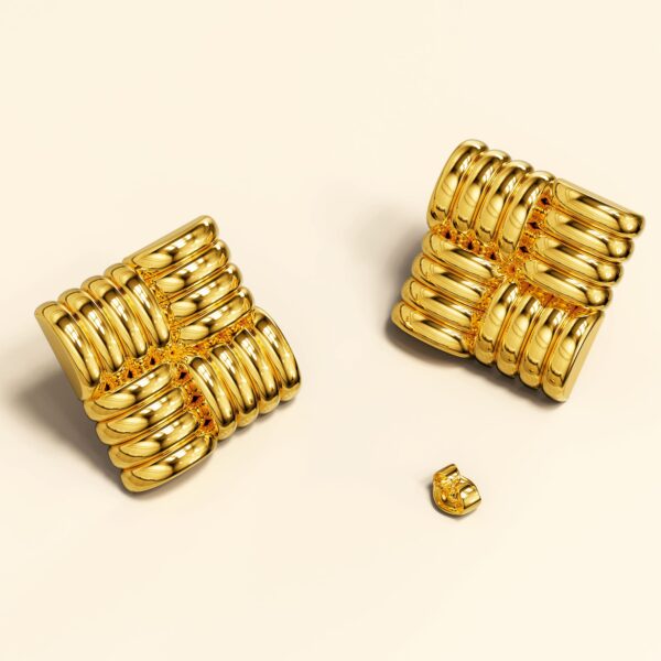 Ridged Square Gold layered Stud Earrings - Image 5