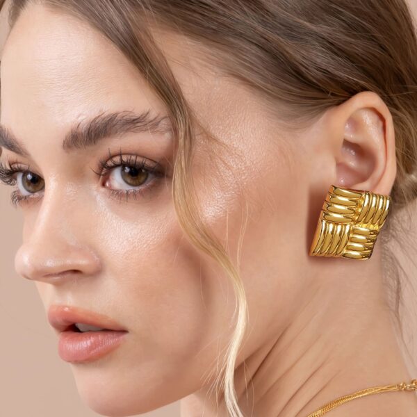 Ridged Square Gold layered Stud Earrings - Image 3