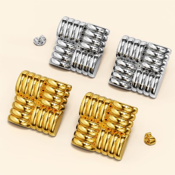 Ridged Square Gold layered Stud Earrings - Image 4
