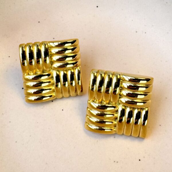 Ridged Square Gold layered Stud Earrings - Image 2