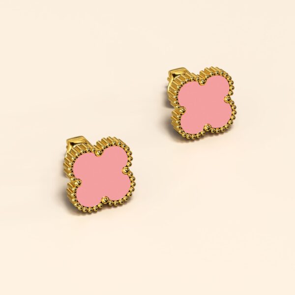 Pink Clover Stud Earrings - Image 2