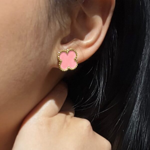 Pink Clover Stud Earrings - Image 4