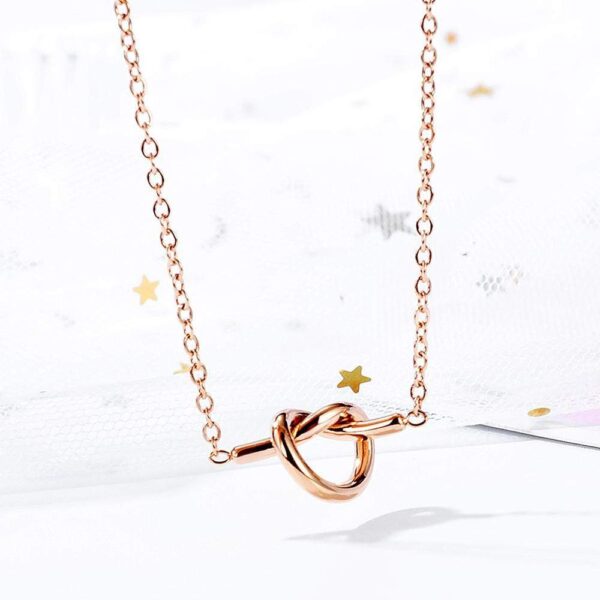 Single Knotted Tie Promise Necklace in Rose Gold Layered Steel Jewellery - Image 2