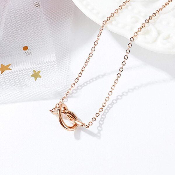 Single Knotted Tie Promise Necklace in Rose Gold Layered Steel Jewellery - Image 3