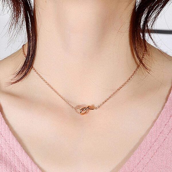 Single Knotted Tie Promise Necklace in Rose Gold Layered Steel Jewellery - Image 4