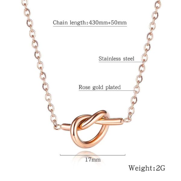 Single Knotted Tie Promise Necklace in Rose Gold Layered Steel Jewellery - Image 5