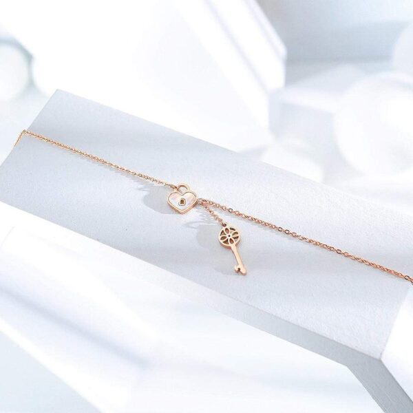 Flower pattern key & lock in Rose Gold Layered Steel Jewellery - Image 5