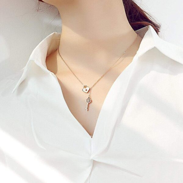 Flower pattern key & lock in Rose Gold Layered Steel Jewellery - Image 7