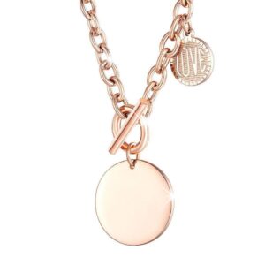 Round Pendant Toggle Clasp Necklace in Rose Gold Layered Steel Jewellery