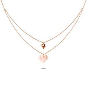 Pixel Heart Layered Necklace in Rose Gold Layered Stainless Steel