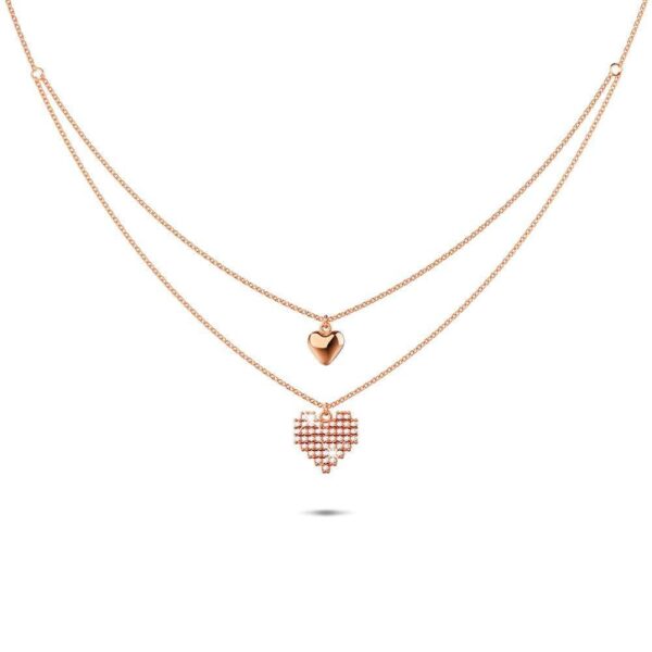 Pixel Heart Layered Necklace in Rose Gold Layered Stainless Steel