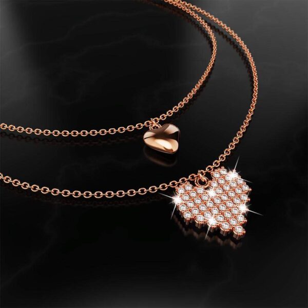 Pixel Heart Layered Necklace in Rose Gold Layered Stainless Steel - Image 3