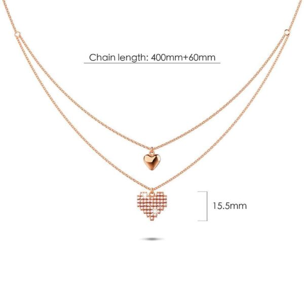 Pixel Heart Layered Necklace in Rose Gold Layered Stainless Steel - Image 7
