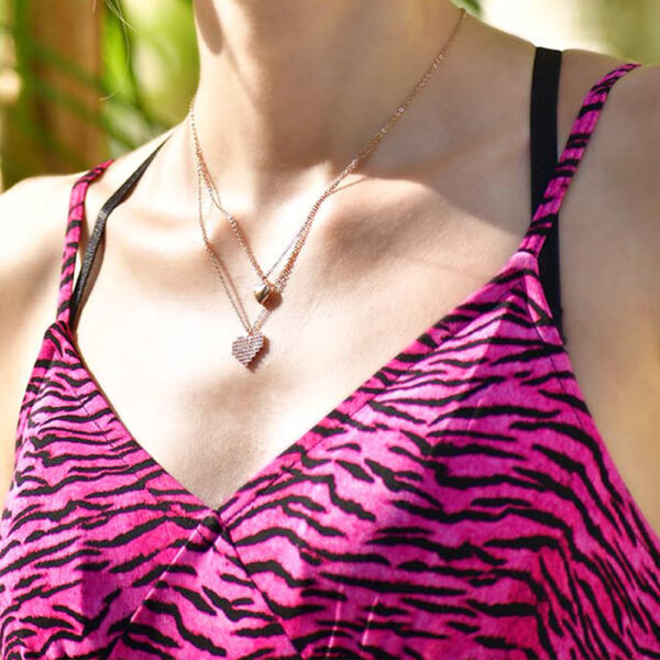 Pixel Heart Layered Necklace in Rose Gold Layered Stainless Steel - Image 4