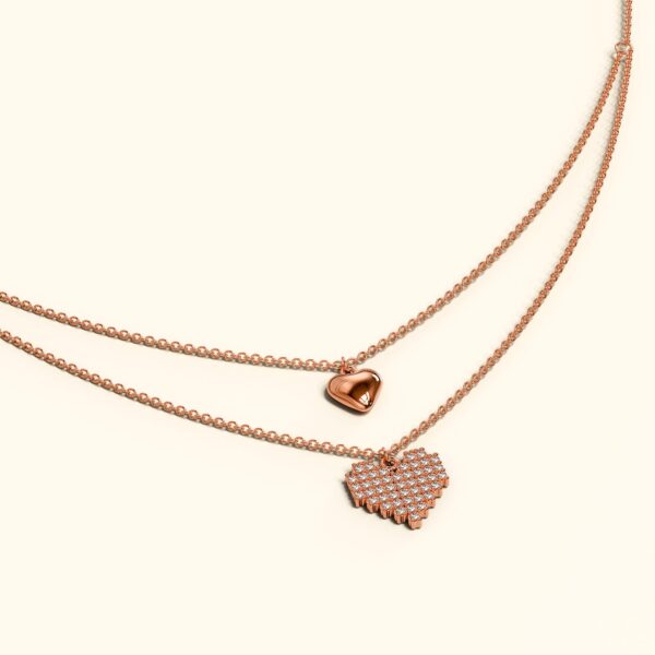 Pixel Heart Layered Necklace in Rose Gold Layered Stainless Steel - Image 2