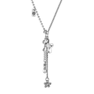 Petite Pony and Flower Long Chain Necklace in White Gold
