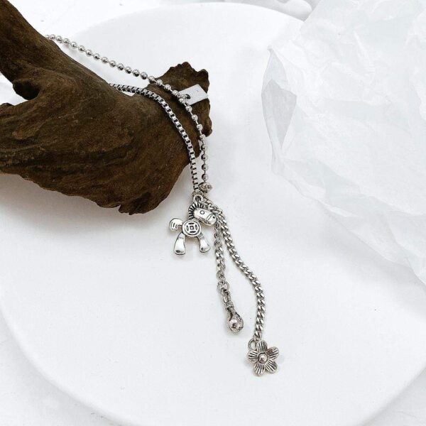Petite Pony and Flower Long Chain Necklace in White Gold - Image 3