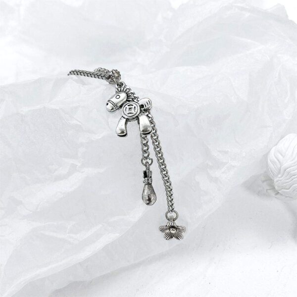 Petite Pony and Flower Long Chain Necklace in White Gold - Image 4