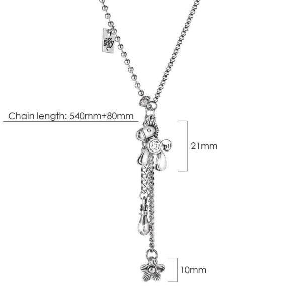 Petite Pony and Flower Long Chain Necklace in White Gold - Image 5