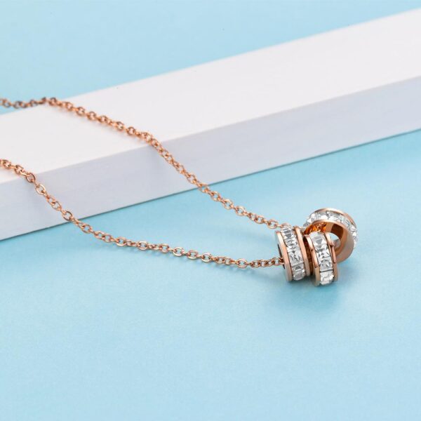 Triple Charm Pendant Necklace Rose Gold Layered - Image 3