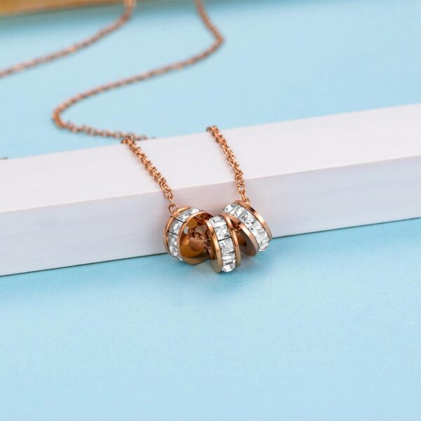 Triple Charm Pendant Necklace Rose Gold Layered - Image 5