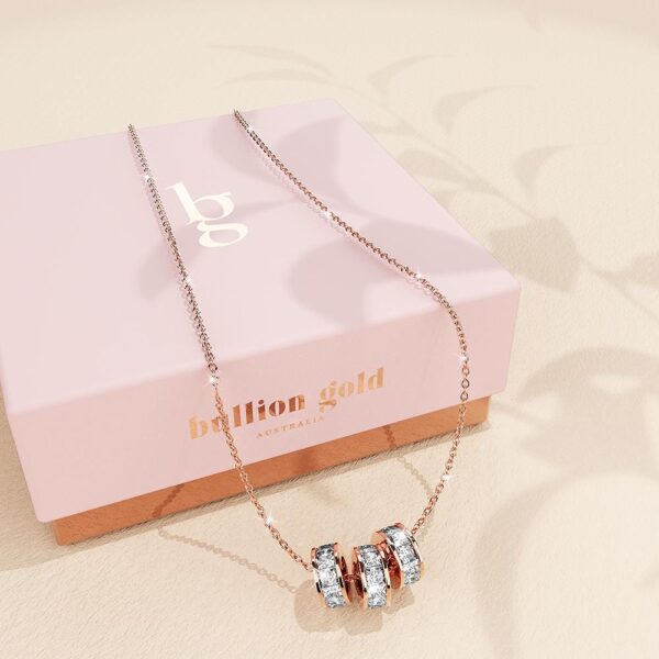 Triple Charm Pendant Necklace Rose Gold Layered - Image 6