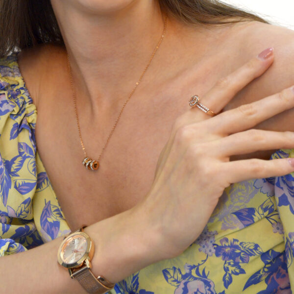 Triple Charm Pendant Necklace Rose Gold Layered - Image 8