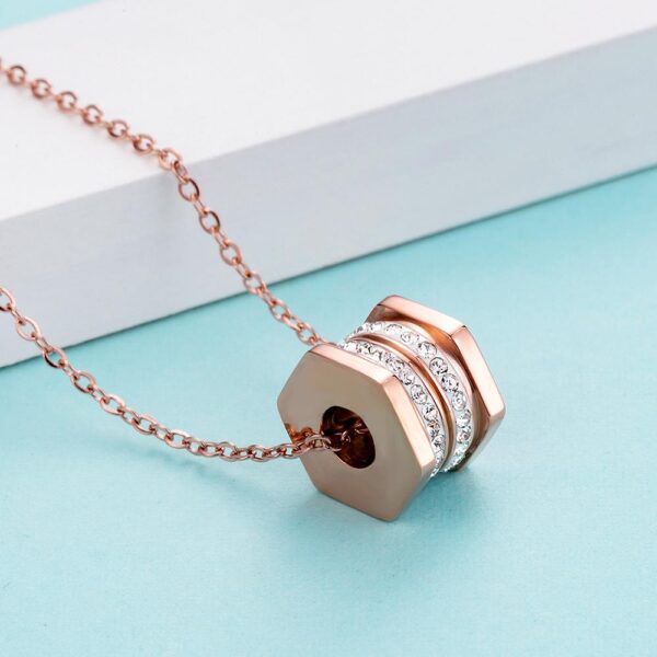 Hexagon Barrel Slider Pendant Necklace 18ct Rose Gold - Image 3