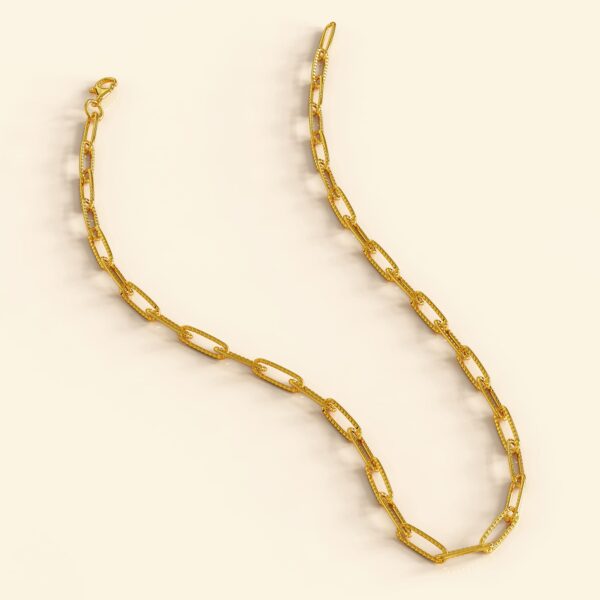 Textured Paper-Clip Link Chain Necklace in Gold - Image 3