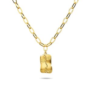 Abstract Face Necklace in Gold