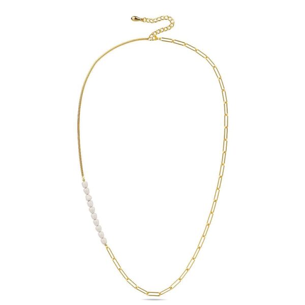 Cuban Pearl Paperclip Necklace in Gold - Image 2