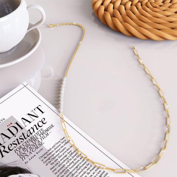 Cuban Pearl Paperclip Necklace in Gold - Image 4