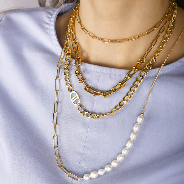 Cuban Pearl Paperclip Necklace in Gold - Image 5