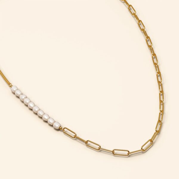 Cuban Pearl Paperclip Necklace in Gold - Image 3