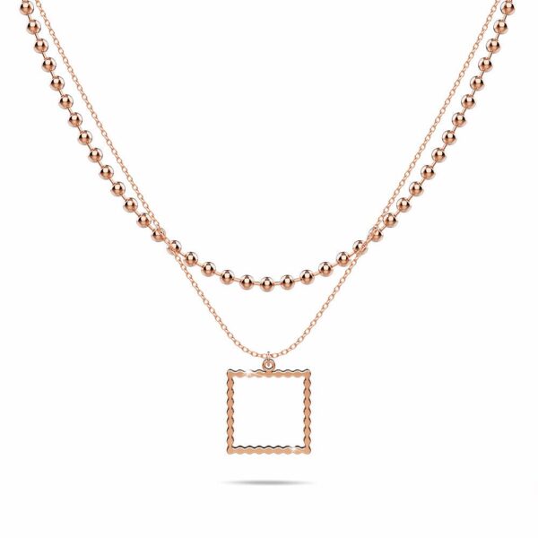 Layered Square Pendant Necklace in Rose Gold