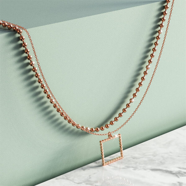 Layered Square Pendant Necklace in Rose Gold - Image 2