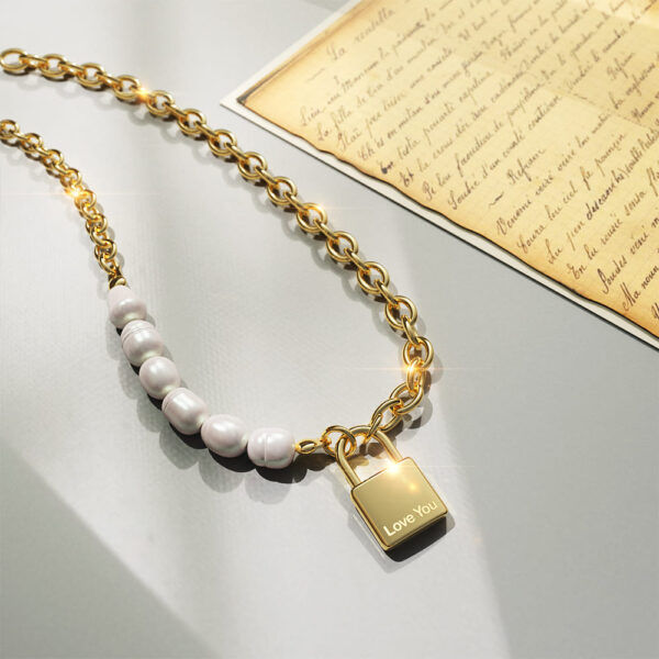 Elinor Freshwater Baroque Pearls Lock-Pendant Necklace - Image 2